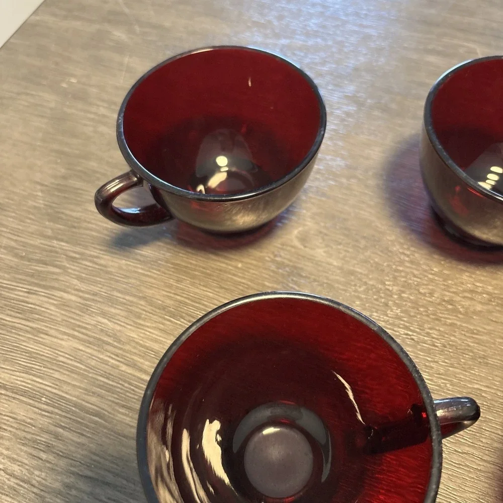 Anchor Hocking Royal Ruby Red‎ Glass Set of 9 Punch Bowl Cups Coffee Tea Mug